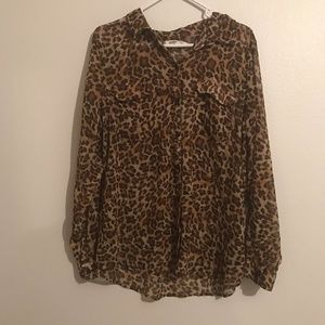 Old Navy sheer cheetah print long sleeve buttondow